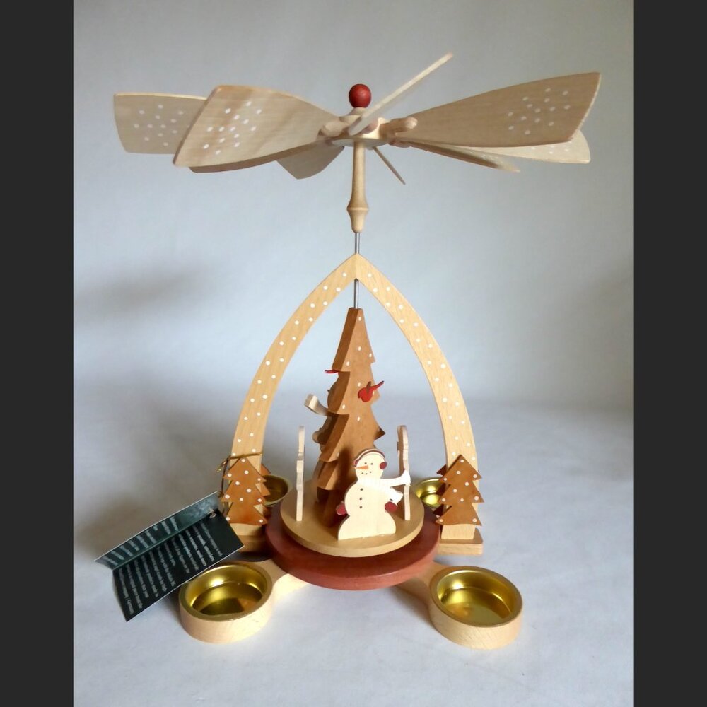 NEW 11” ERZGEBIRGISCHE VOLKSKUNST RICHARD GLASSER WOOD CHRISTMAS PYRAMID SNOWMAN - Picture 2 of 14